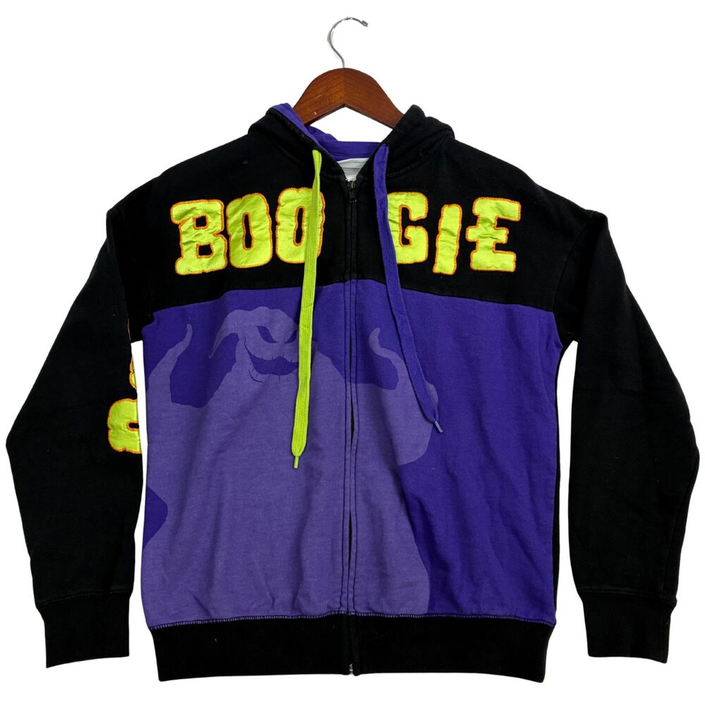 Disney Boogie Hoodie XS Black Purple Neon Green Full Zip Embroidered Spellout